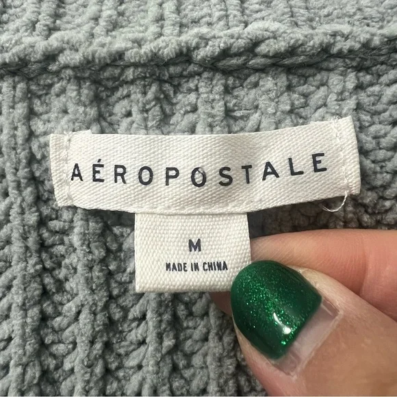 Aeropostale Chenille Knit Sage Oversized Cropped Sweater Women's M Coastal Cozy - Picture 8 of 10